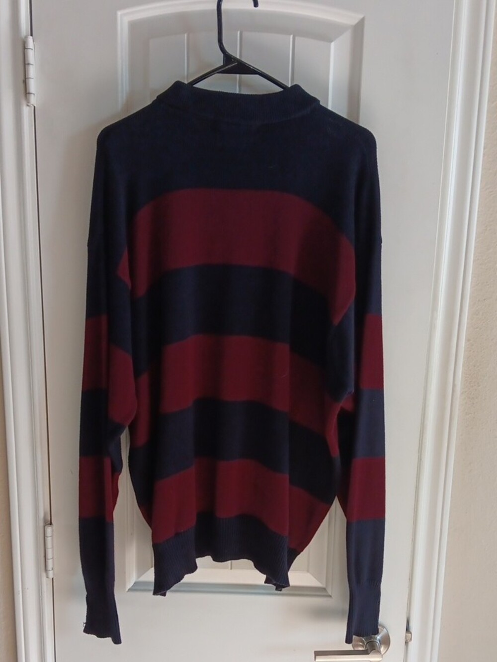 Vintage 90s Polo Ralph Lauren Knit Rugby Sweater XL Navy Burgundy Striped Preppy - Picture 5 of 6